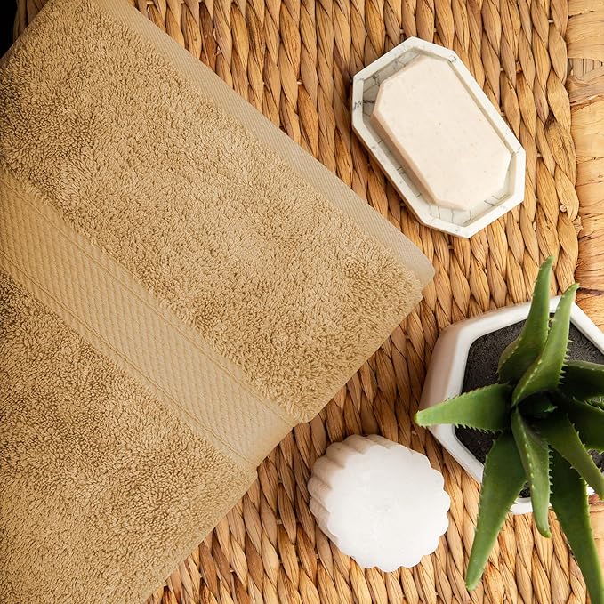 Superior Egyptian Cotton Pile 10 Piece Towel Set, Includes 2 Bath, 4 Hand, 4 Face Towels/ Washcloths, Ultra Soft Luxury Towels, Thick Plush Essentials, Guest Bath, Spa, Hotel Bathroom, Toast