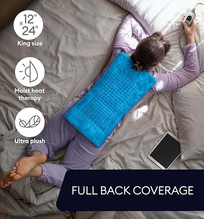GENIANI Electric Heating Pad for Back Pain & Cramps Relief, Electric Throw, Auto Shut Off, Machine Washable, Moist Heat Pad for Neck & Shoulder - Mother’s Day Gifts (12×24", Aqua Blue)