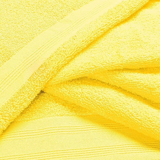 Ultra Soft 6 Pack Cotton Towel Set, Contains 2 Bath Towels 28x55 inch, 2 Hand Towels 16x24 inch & 2 Wash Coths 12x12 inch, Ideal Everyday use, Compact & Lightweight - Lime Yellow