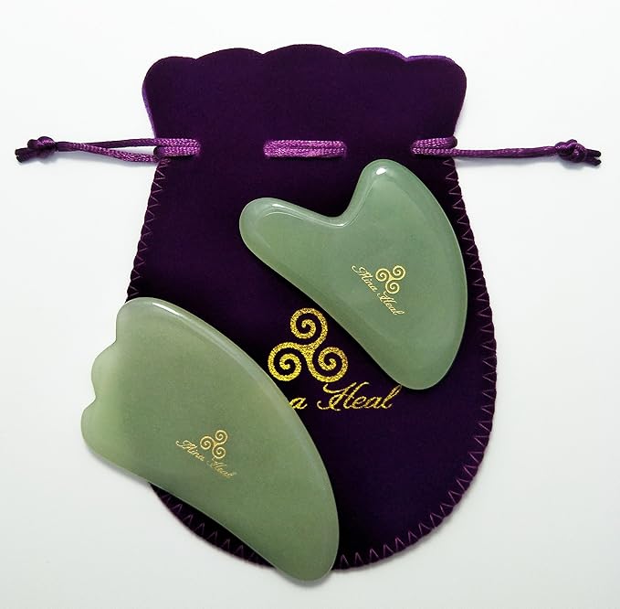 Mina Heal Gua Sha Facial Massager Set of 2 – Jade Guasha Lymphatic Drainage Massager, Face Sculpting Tool for Facial Lifting & Tightening, Anti-Wrinkles, Anti-Aging & Skin Rejuvenation
