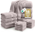 LANE LINEN 100% Ring Spun Cotton Bathroom Towel Set - 16 Piece - Soft, Quick Dry & Highly Absorbent - 4 Bath, 8 Wash cloths, 4 Hand Towels - Ideal for Guests & Perfect for Bathroom decor - Platinum