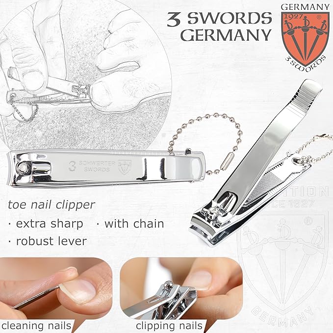 3 Swords Germany - Brand Quality 4 Piece Manicure Pedicure Grooming kit Set for Professional Finger & Toe Nail Care Tweezers File Clipper Fashion Leather case in Gift Box, Made by 3 Swords (77211)