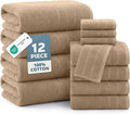 Casa Platino 12 Pcs Premium Cotton Towel Set - Soft, Absorbent & Perfect Family Set - 4 Bath, 4 Washcloths, 4 Hand Towels for Bathroom - Ideal for Home, Spa & Gym - Quality You Can Trust - Beige