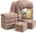 LANE LINEN 100% Cotton Towels Set - 16 Piece value pack - Soft, Absorbent & Durable - 4 Bath, 8 Washcloths, 4 Hand Towels for Bathroom - Ideal for Home, Spa & Gym - Quality You Can Trust - Taupe