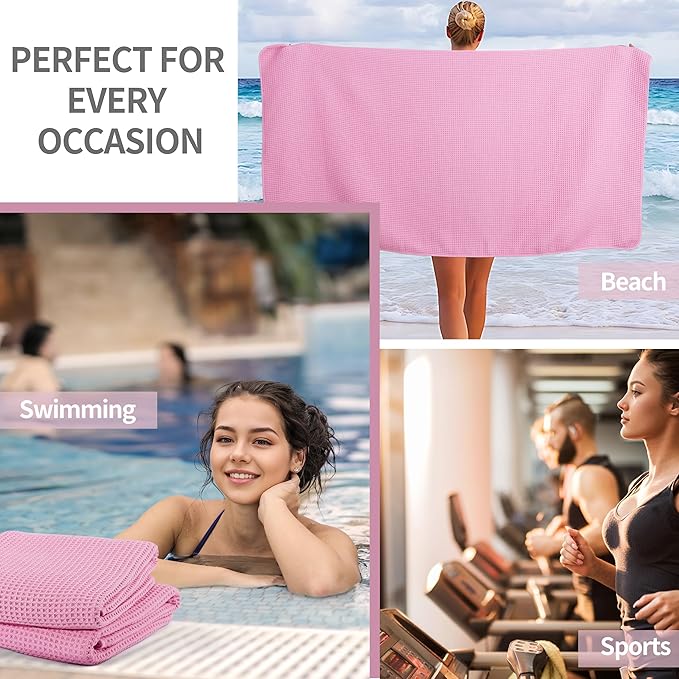 MICROFI New Microfiber Waffle Bath Towels, 2 Pieces, Oversized, Soft, Absorbent, Fast Drying, Lint Free 430 GSM (Pink)