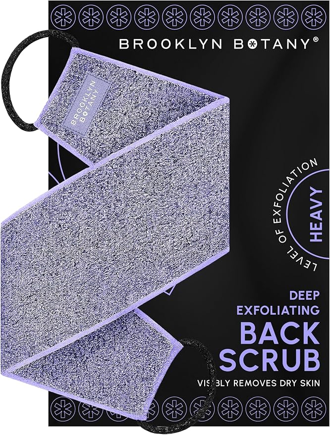 Brooklyn Botany Exfoliating Back Scrubber for Shower and Bath with Handles – Heavy Duty Exfoliating Body Scrubber for Massage and Dead Skin Remover for Body – 32.5” x 5”