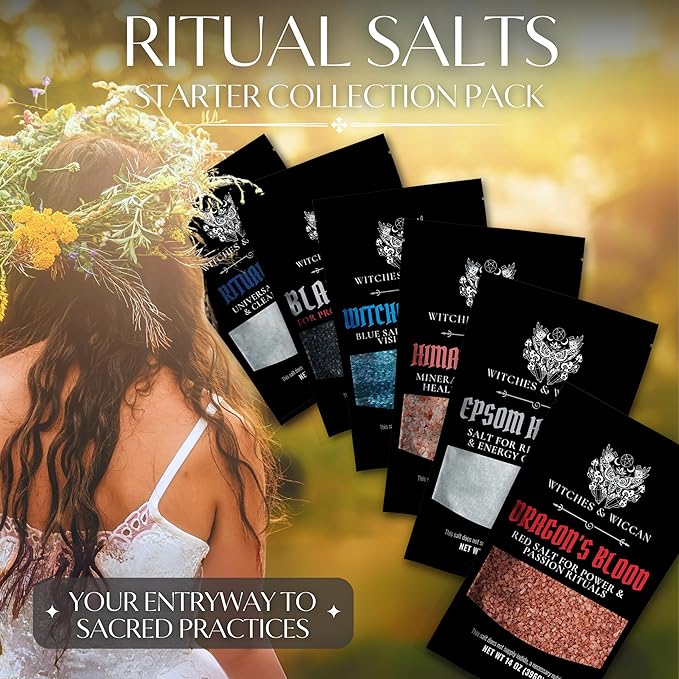 Ritual Salt Starter Collection Pack for Ceremony and Spell – Handcrafted Negative Energy Protection Crystals for Witchcraft Supplies – Witches & Wiccan