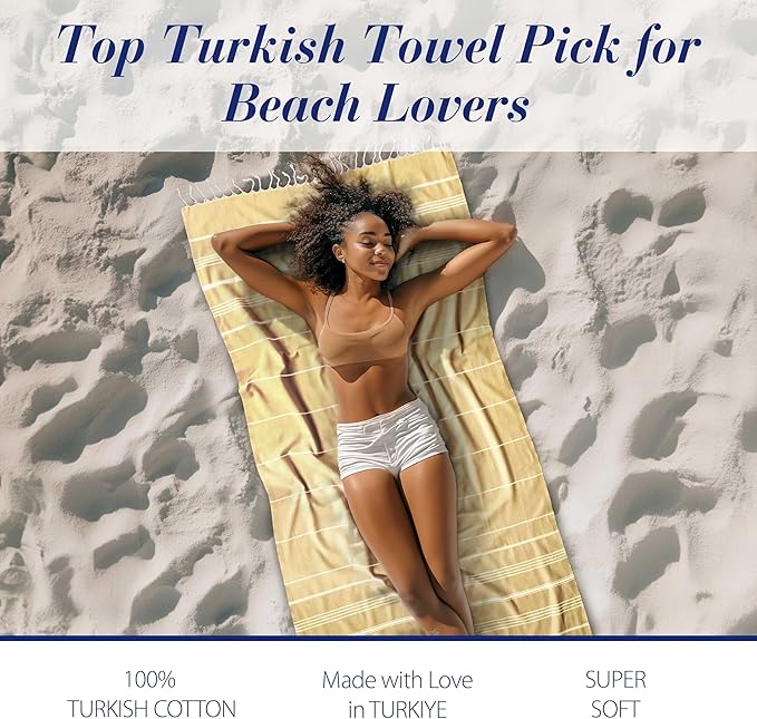 Cacala Lightweight and Thin Turkish Beach Towel 100% Cotton Sand-Free and Quick-Drying Goodness Perfect as an Extra Large Travel Towel, Beach Accessory, or Gift for Beach Lovers, 37 x 70