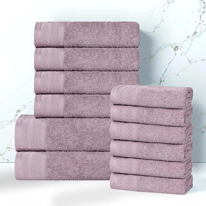 Superior Honeycomb 100% Cotton 500 GSM 12 Piece Bath Towel Set, 6 Washcloths, 4 Hand, 2 Bath Towels, Ideal for Bathroom, Kitchen or Beach, Quick Dry, Jacquard and Solid, Mid-Weight, Sea Fog