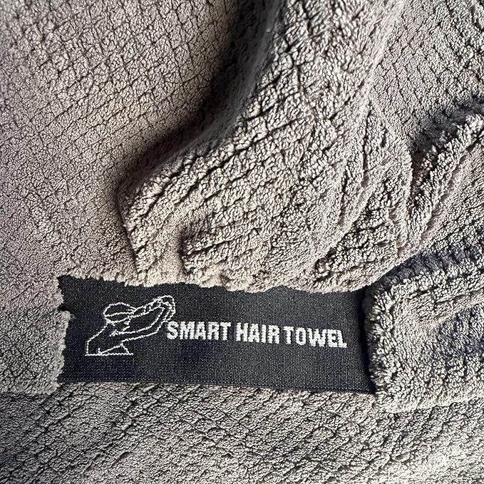 Smart Hair Towel™ – Slim Shape Microfiber Hair Wrap with Patented Elastic Band – Super Absorbent, Lightweight, Firm Fit – for Wet & Dry Hair (Charcoal Gray, Large)