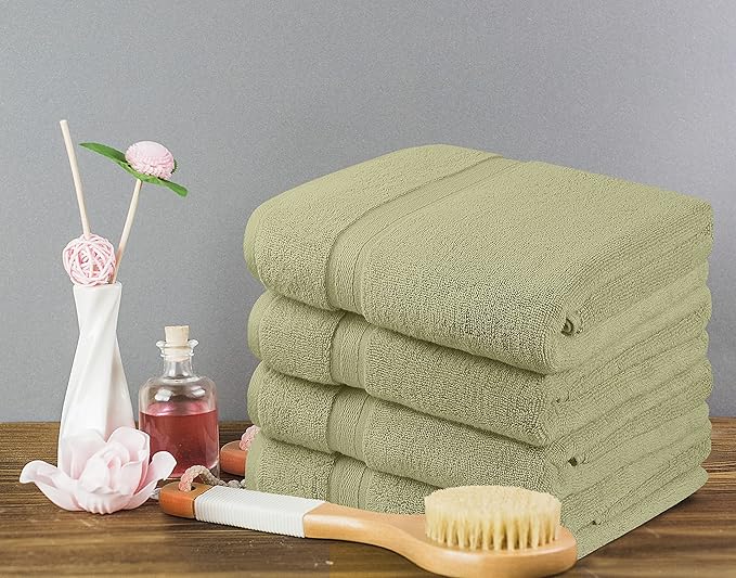 Towel and Linen Mart 4 Pieces Bath Towel Sets - Sage Green - 2 ply Low Twist Luxurious,Quick Dry, Extra Absorbent, 100% Ring Spun Cotton 600 GSM (27 x 54, Pack of 4)