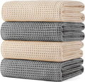 POLYTE 430 GSM Microfiber Oversize Quick Dry Lint Free Bath Towel, 60 x 30 in, 4 Pack (Waffle Weave)