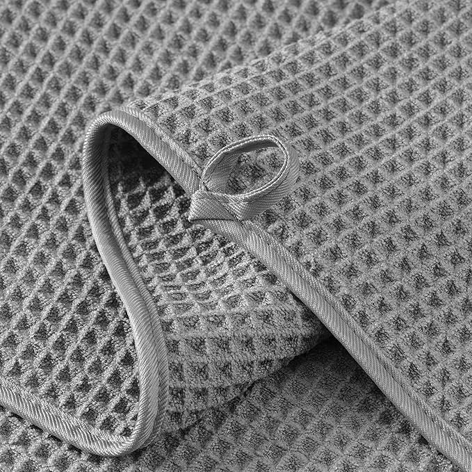 MICROFI New Microfiber Waffle Bath Towels, 2 Pieces, Soft, Absorbent, Fast Drying, Lint Free 430 GSM (Gray+Champagne)