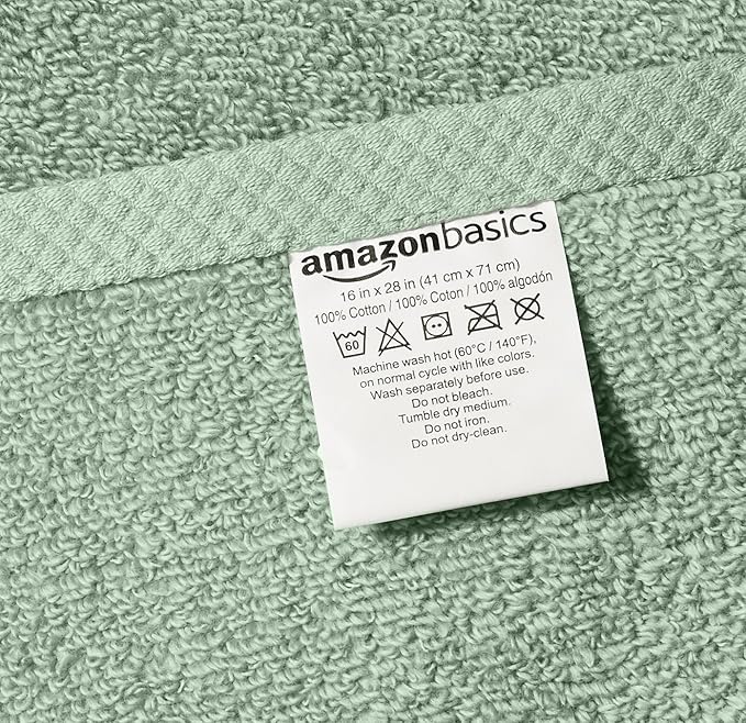 Amazon Basics Lightweight Quick-Dry Hand Towels, 100% Cotton, 28" x 16", Seafoam Green, 8-Pack