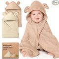 KeaBabies 2-Pack Hooded Baby Towels for Newborn - 35x35 Soft & Absorbent Viscose From Bamboo Baby Bath Towels with Hood for Infant, Toddler, Kids, Boys Girls, Newborn Bath Essentials (Almond, Regular)
