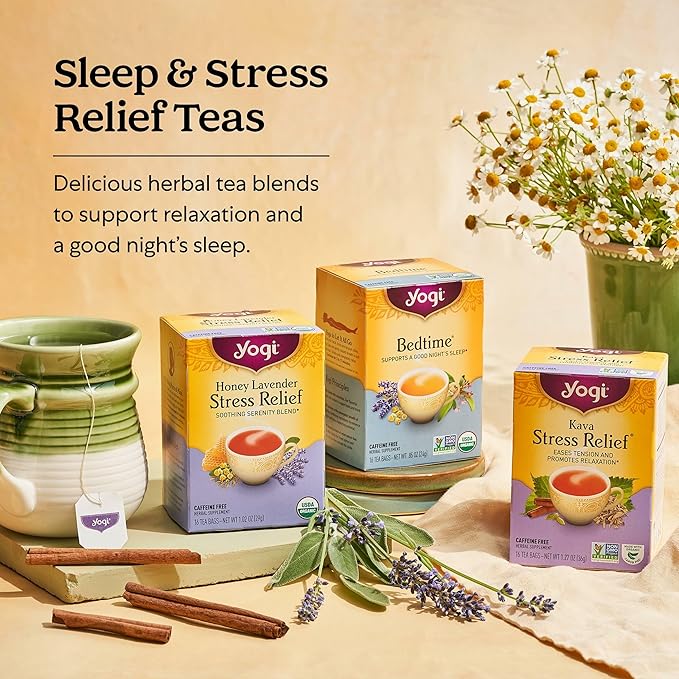 Yogi Tea Relaxation & Stress Relief Variety Pack – Mother’s Day Gift Set - 16 Tea Bags per Pack (3 Packs) - Relaxing Tea Sampler - Includes Honey Lavender Stress Relief, Bedtime Tea & Comforting Chamomile