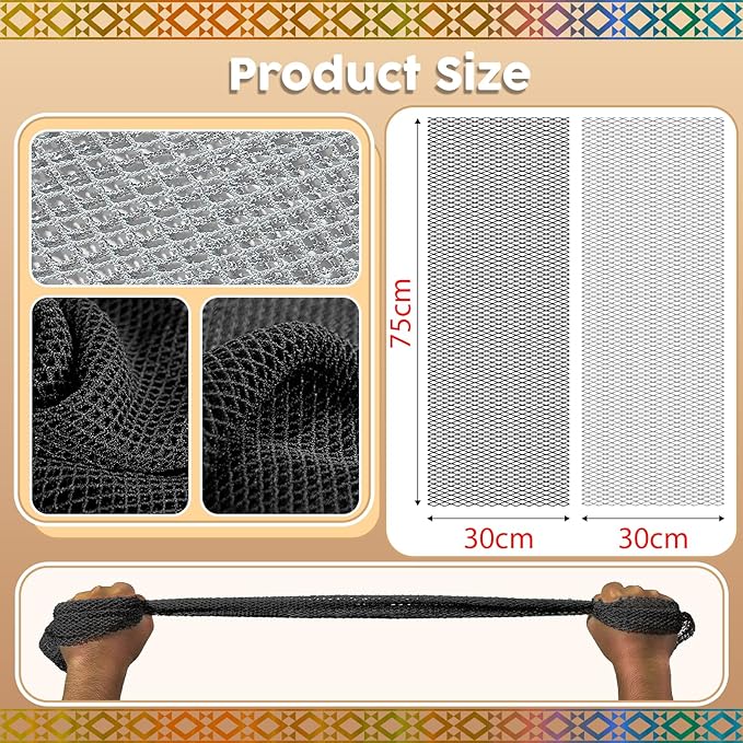 Authentic African Net Sponge - 2 Pieces Deep Clean Exfoliator - Premium Fabric, Gentle Exfoliation for Body & Shower Use (Gray & Black)