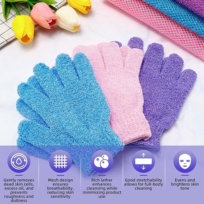 6 Pack African Bath Sponge Exfoliating Glove Set Nylon African Exfoliating Net Exfoliating Washcloth Body Scrubber Back Scrubber Wash Deep Scrubbing Dead Skin