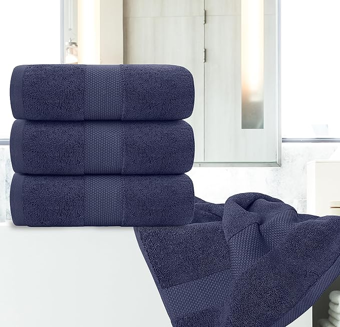 White Classic Luxury Bath Towels Large - Cotton Hotel spa Bathroom Towel |30x56 | 4 Pack | Navy Blue