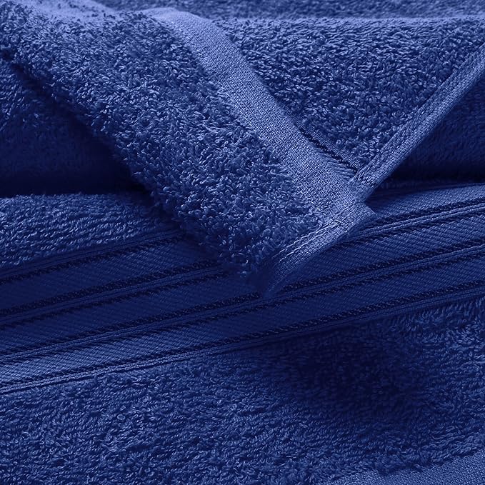 BOUTIQUO Ultra Soft 3 Pack Cotton Towel Set, Contains a Bath Towels 28x55 inch, a Hand Towels 16x24 inch & a Wash Coths 12x12 inch, Ideal Everyday use, Compact & Lightweight - Navy Blue