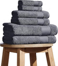 BIOWEAVES 100% Organic Cotton 700 GSM Plush 6-Piece Towel Set GOTS Certified, 2 Bath Towels, 2 Hand Towels & 2 Washcloths - Charcoal