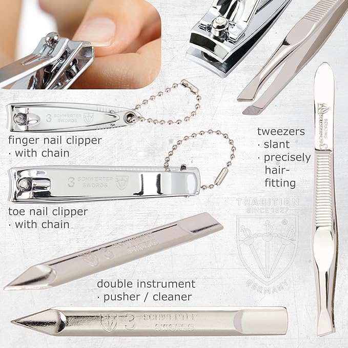 3 Swords Germany - brand quality 8 piece manicure pedicure grooming kit set synthetic leather case mint - Made in Germany
