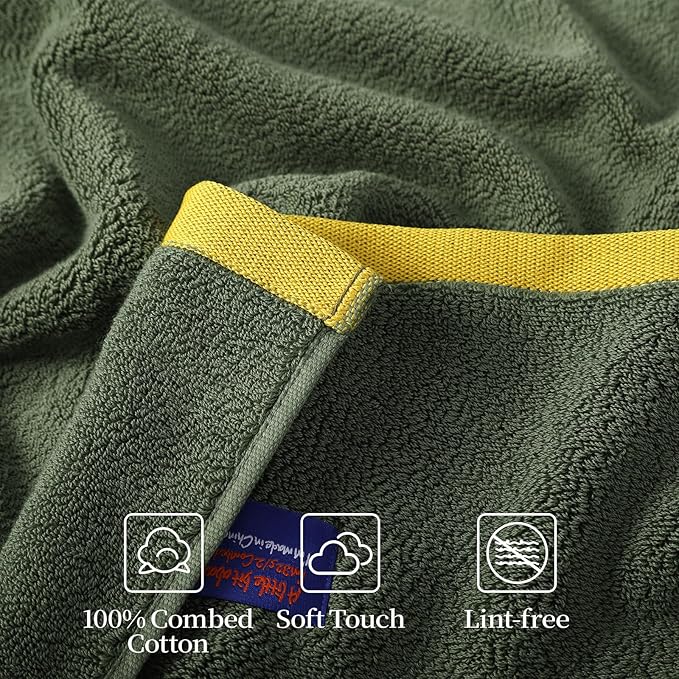 REDKISS 6 Piece Luxury Bath Towel Set, 2 Bath Towels, 2 Hand Towels, 2 Washcloths, 100% Cotton Ultra Soft Highly Absorbent Quick Dry Towels for Bathroom, Gym, Spa, Hotel, Army Green