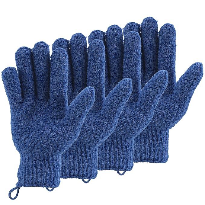 2 Pairs Bath Exfoliating Gloves for Men and Women – CLEEDY 4 Pcs Heavy and Large Exfoliating Gloves Scrubbing for Shower, Spa, Massage - Scrub Exfoliating Mitts for Body, Face, Hand and Foot (Blue)