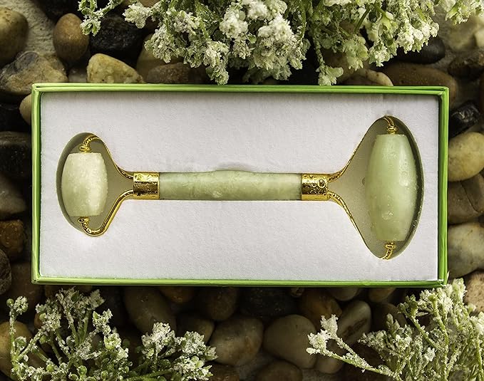 Natural Stone Face Roller –100% Real Stone Facial Tool, Anti Aging Face Roller – Face Massager, Aging Wrinkles, Puffy Eyes (Jade Roller)