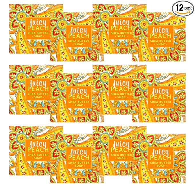 Greenwich Bay Mini Botanical Soap Bars – 12 Pack 1.9 oz Each – Individually Wrapped Guest Soaps for Airbnb, Spa, Travel, Bath – Travel Size Bar Soap Set, Juicy Peach
