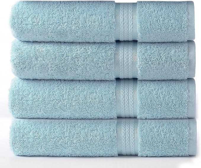 COTTON CRAFT Ultra Soft Bath Towels - 4 Pack XL Bathroom Towels - Oversized 30x54 - Absorbent Everyday Luxury Hotel Spa Gym Shower Beach Pool Travel Dorm - 100% Cotton Plush 580 GSM - Light Blue
