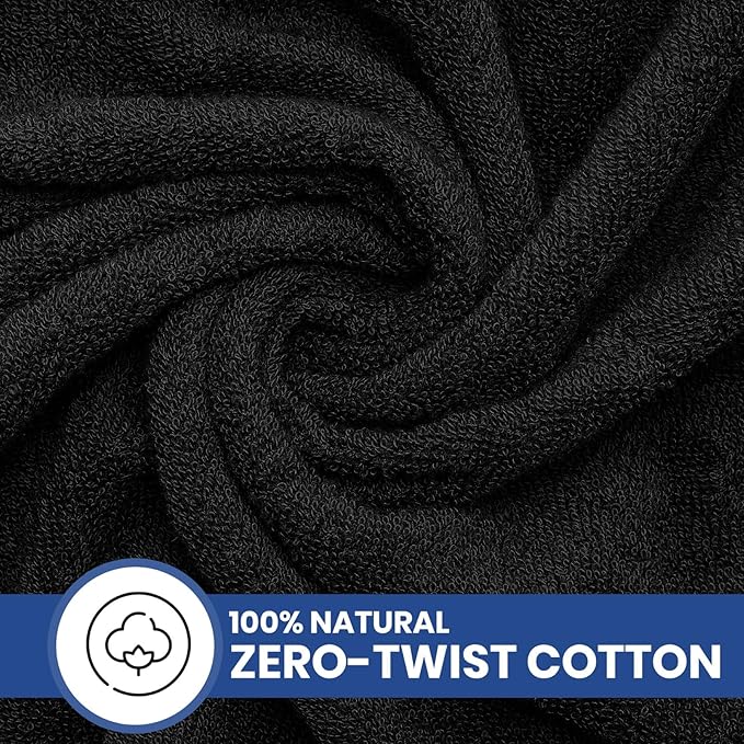 Linteum Textile Supply Luxury Hair Towels 100% Ring Spun Cotton Towel for Women, Men, Kids | 20x40 inches Quick Dry Towels for Gym, Beauty, Spa, Salon | Pack of 12 | Black | Superior Soft Touch
