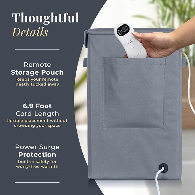 Zadro Foldable Towel Warmer, Folding Heat-Resistant Fabric, XLarge 35 Liter Capacity, Dual Even-Surround Heat Modes, Collapsible Space-Saving Design (Gray, 35L - 19.5"x12"x12")