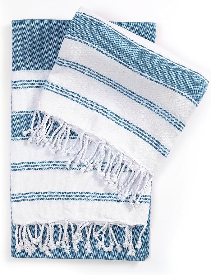 Goroly Home Cotton Turkish Peshtemal Beach Towel, Extra Large, Thin Quick Dry Sand Free Pool & Swim Towel, Bathing Blanket, Travel Essentials, (Sky Blue, 36x71 Inches)