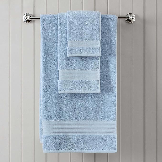 Martha Stewart - Bath Towels, Soft & Absorbent 100% Cotton Towels, Plush 700 GSM, 6-Piece Bathroom Towel Set with Textured Dobby Weave (Skyland Manor Blue)