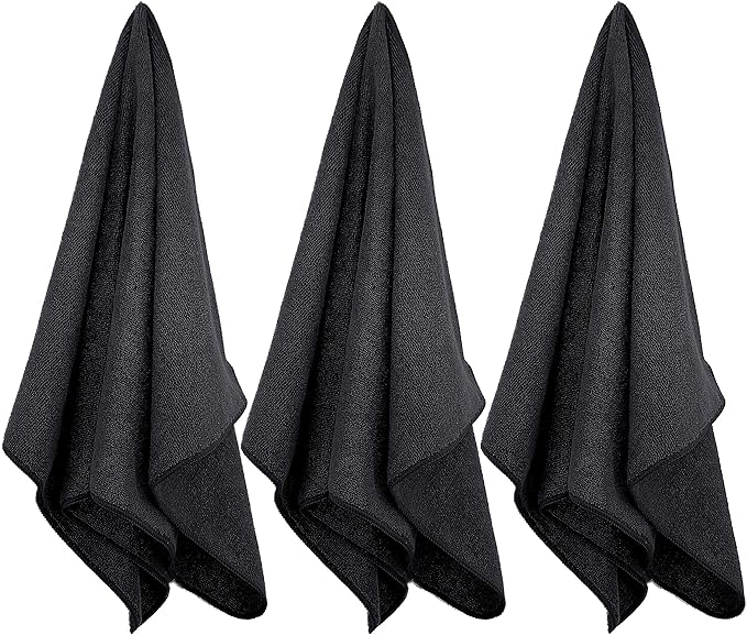 POLYTE Professional Quick Dry Lint Free Microfiber Hair Drying Salon Towel, 16 x 29 in, 12 Pack (Black)
