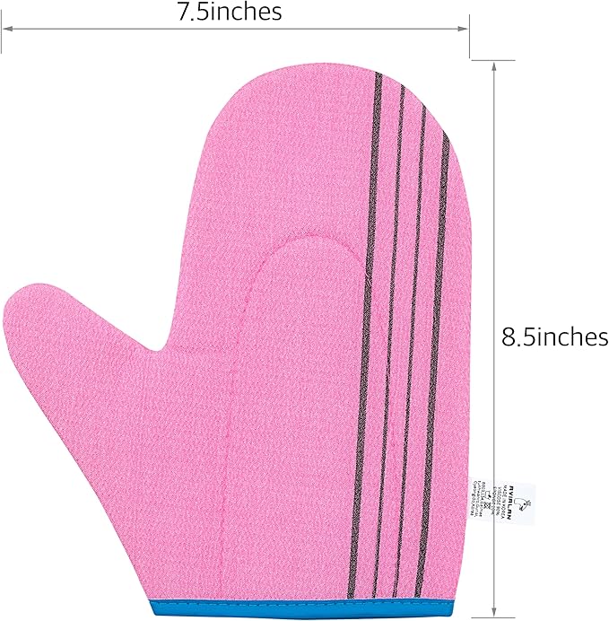 Exfoliating Glove Korean Skin Care Body wash loofah face Lip Body Scrub Dry Brushing Body Brush Foot Back Scrubber scrubbing Bathing Sponge Black Head Remover Gloves (Pink&SkyBlue 2pack)