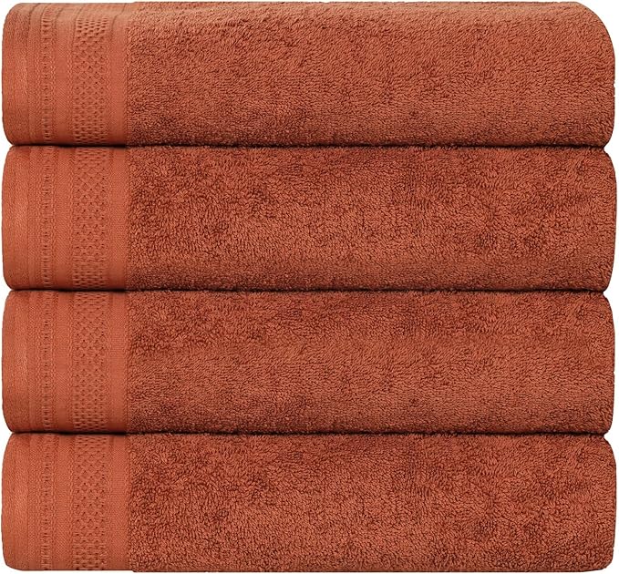 Superior Honeycomb Cotton Medium Weight Towels, for Guest Bath, Master Bathroom, Shower, Quick Dry, Adults, Home Essentials, Textured Waffle Border, Towel Set, Bath Towels, Set of 4, Rust