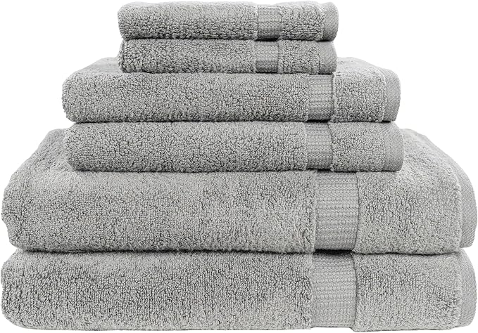 MyPillow My Towel 6 Piece Set - Premium Cotton Soft Absorbent Towels, 2 Bath Towels, 2 Hand Towels, 2 Wash Cloths [6 Piece Set, Silver]