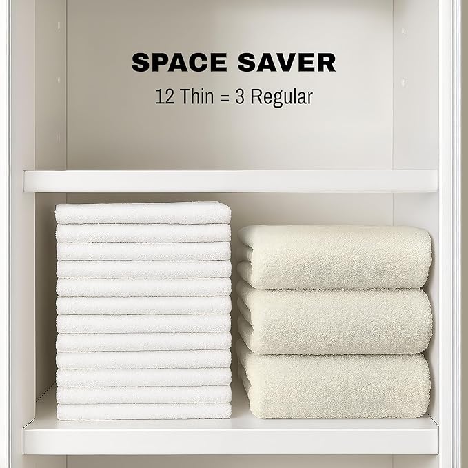 JMR White Bath Towels Bulk Pack of 12 (22x44) - 100% Cotton Lightweight & Quick-Dry Cotton Towels for Hotel, Rental Properties, Gym & Commercial Use