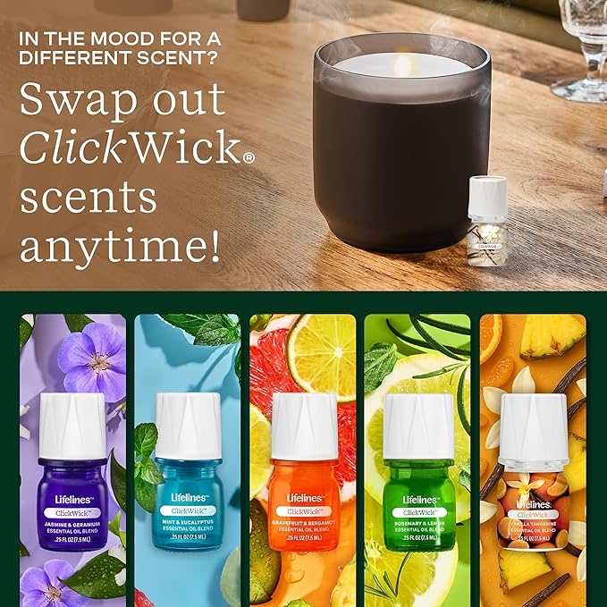Lifelines ClickWick Essential Oil Blends for Lifelines Diffusers, 3-Pack Vanilla Cashmere Set – Essential Oil Blend Refill for Candle, Plant & Shower Aromatherapy Diffuser – Fragrance for Diffusers