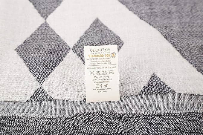Bersuse 100% Cotton Bahamas XL Throw Blanket Turkish Towel Beach Blanket - Beach Camping Essentials - 75x90 Inches, Black