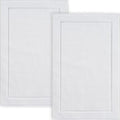 Hawmam Linen White Bath Mats, 21 x 34 inches, Pack of 2-100% Ring Spun Cotton,[Not a Bathroom Rug] Banded Design, Highly Absorbent, Machine Washable for Bathroom Floor Towel