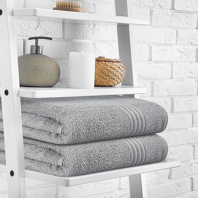 BOUTIQUO 100% Cotton 2 Pack Bath Towel Set 28x55, Eco-Friendly Large Bath Towels, Compact Quickdry Lightweight Soft & Highly Absorbent Bath Towel, Ideal for Everyday Gym Travel Camp Pool - Light Grey