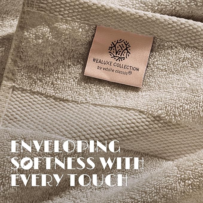 White Classic Wealuxe Taupe Bath Towels 24x50 Inch, Cotton Towel Set for Bathroom, Hotel, Gym, Spa, Soft Extra Absorbent Quick Dry 6 Pack