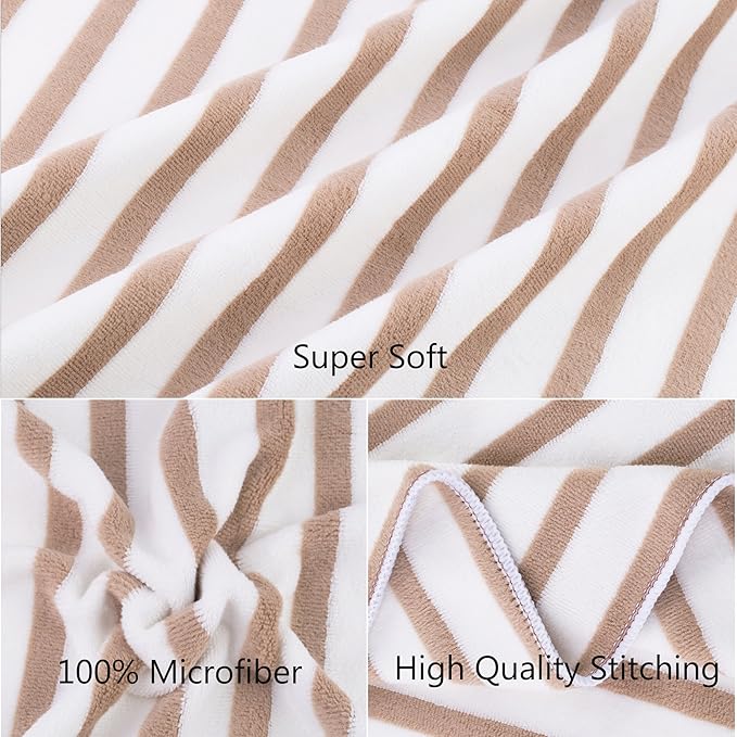 JML Microfiber Beach Towels, Large Bath Towel Set for Adult, 6 Pack, 27" x 55" - Cabana Stripe - Absorbent, Quick Dry Lint-Free, No Fading for Party, Hair Wrap, Pool, Sport, Yoga, Swimming, Coffee