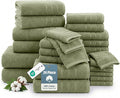 24-Piece Luxury Bathroom Towel Sets – 100% Cotton Bath Towel, 2 Bath Sheets, 2 Gym Towel, 2 Bath, 4 Fingertip, 6 Hand, 8 Washcloths, Highly Absorbent, Ideal for Spa, Hotel & Everyday Use – Oil Green