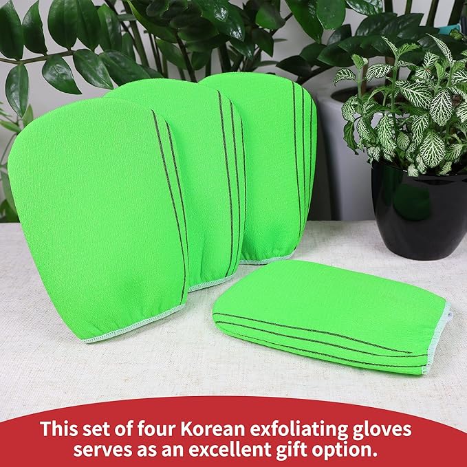 etreetowel Korean Asian Exfoliating Bath Washcloths Mitt Scrub for Body washcloth Glove Premium Viscose Rayon Towel Korea Made(4 pcs of Glove Exfoliating Mitts)