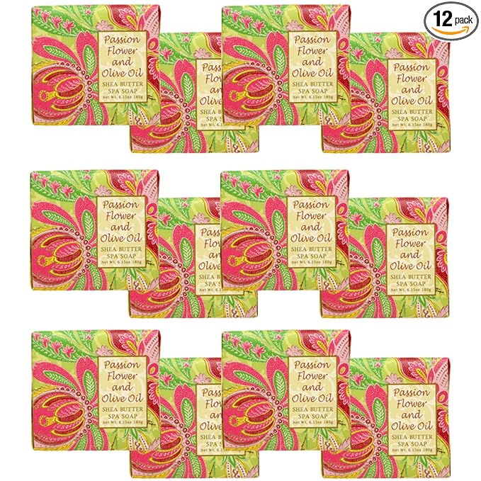 Greenwich Bay Mini Botanical Soap Bars – 12 Pack 1.9 oz Each – Individually Wrapped Guest Soaps for Airbnb, Spa, Travel, Bath – Travel Size Bar Soap Set, Passion Flower & Olive Oil