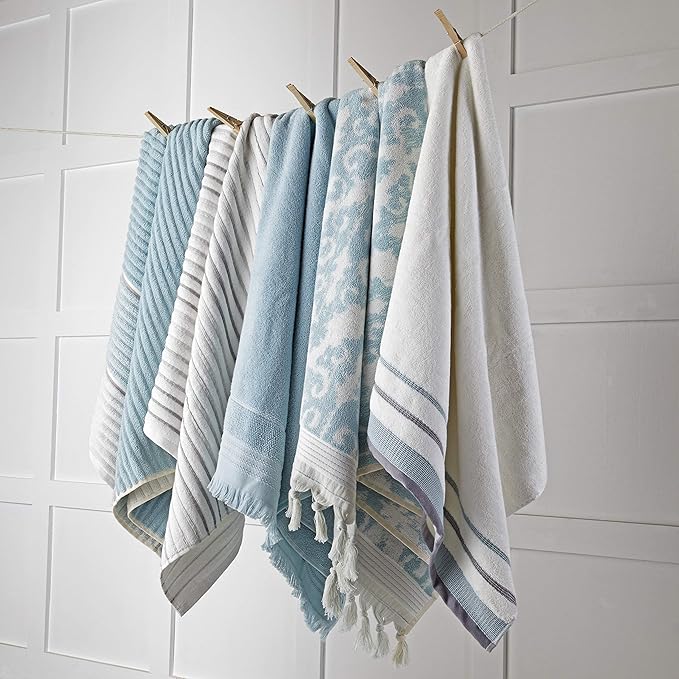 SKL Home Mirage Fringe 2 Bath, 2 Hand Towel Set, Aqua